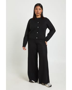 Plus Crew Neck Button Down Ballon Sleeve Cardigan And Wid Leg Trouser Co Ord