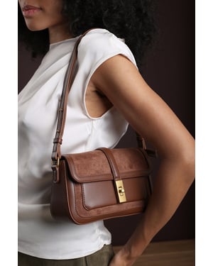 Where's That From Womens 'Coral' Suede Structured Shoulder Bag with Gold Lock