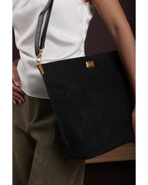 Where's That From Womens 'Fern' Suede Shoulder Bag with Turn Lock