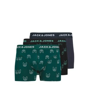 Jack & Jones Jongens boxershorts trunks jacdenim hond print 3-pack groen/donkerblauw