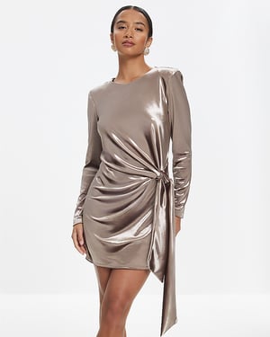 River Island Womens Mini Dress Petite Brown Velvet Tie Side
