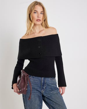River Island Womens Jumper Black Knitted Long Sleeve Bardot