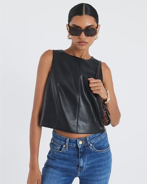 River Island Womens Top Black Faux Leather Sleeveless