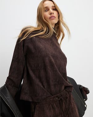 River Island Womens Top Brown Premium High Neck Crinkle Effect