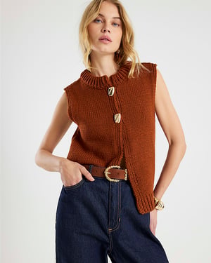River Island Womens Cardigan Brown Sleeveless Button Up