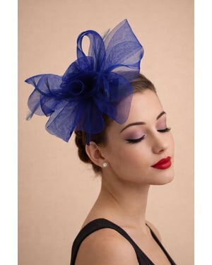 Folded Bow Fascinator with Tipped Feathers in Royal Blue