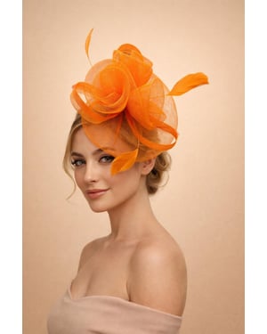 Floral Fascinator with A Wide Base in Orange