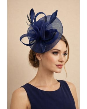Floral Fascinator with A Wide Base in Navy
