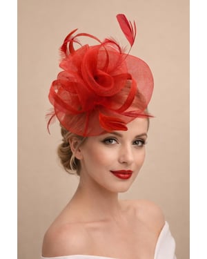 Floral Fascinator with A Wide Base in Red
