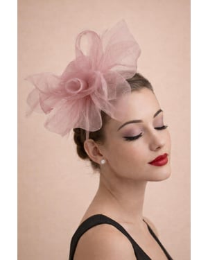 Folded Bow Fascinator with Tipped Feathers in Pink