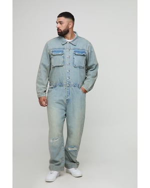 Plus Regular Fit Stonewash Rip and Repair Boilersuit