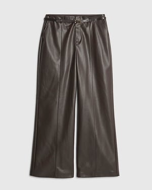 River Island Womens Wide Leg Trousers Petite Brown Faux Leather