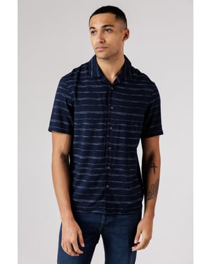 Navy Horizontal Stripe Print Short Sleeve Shirt