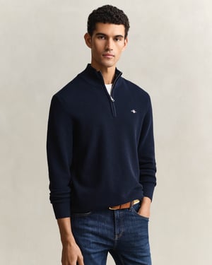 Gant Half zip katoenen textured sweater met 8030292/433