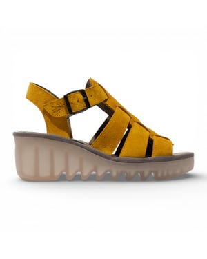 Fly London BAIC621FLY gele suède leren sandalen met sleehak voor dames