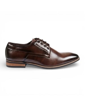 Bruine klassieke Derby brogue-schoenen met gladde neus en vetersluiting voor heren.