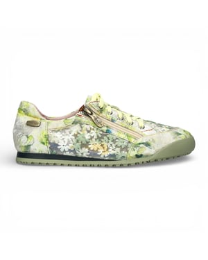 Laura Vita Tivanao-05 dames sneakers met bloemenprint en ritssluiting, geel leer.