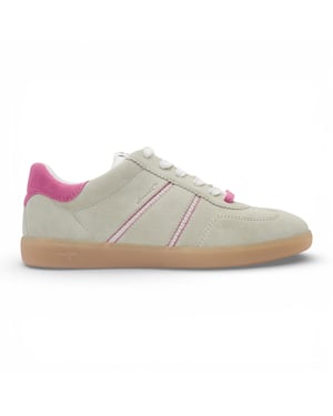Tamaris dames sneakers van groen en roze leer