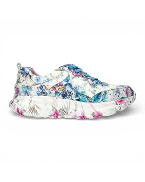 Laura Vita Sofiao 07 dames sneakers met blauw-roze bloemenprint, leren platformzool.