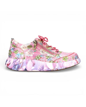 Laura Vita Nikito 62 dames sneakers met roze bloemenprint en platformzool, gemaakt van leer.