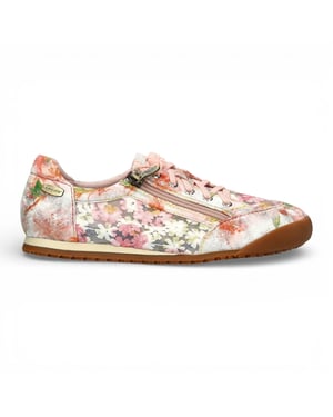 Laura Vita Tivanao-05 dames sneakers met roze bloemenprint en ritssluiting, gemaakt van leer.