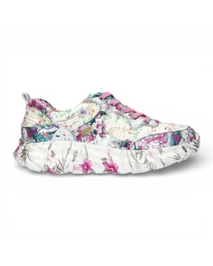 Laura Vita Sofiao 07 dames sneakers met roze bloemenprint en platformzool, gemaakt van leer.