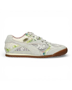 Laura Vita Tivanao-05 dames sneakers van beige leer met bloemenprint