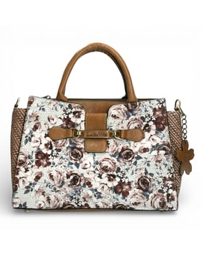 Laura Vita Aramis-08 Dames Schoudertas met bloemenprint en verstelbare bandjes, beige