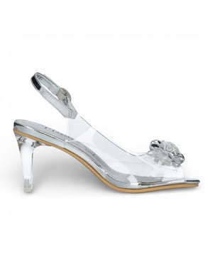 Laura Vita Mira 01 instapsandalen met Cinderella-hak in transparant zilver voor dames