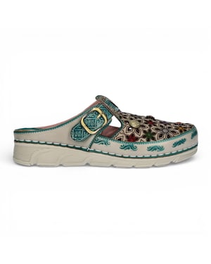 Laura Vita Dam Dorry 01 Blommig Blå Läderkil Sandaler
