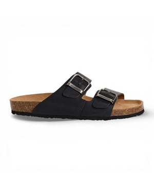 Tamaris Herr Svarta Läder Slip-On Footbed Toffelsandaler