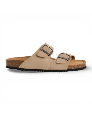 Tamaris Herr Sand Beige Läder Slip-On Footbed Slippersandaler