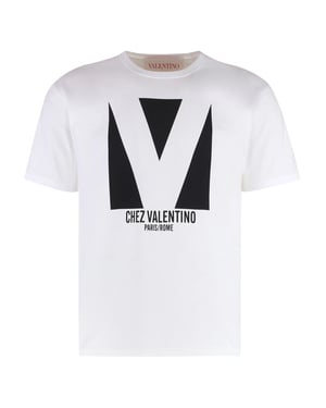 Chez Valentino Print Jersey T-Shirt in White