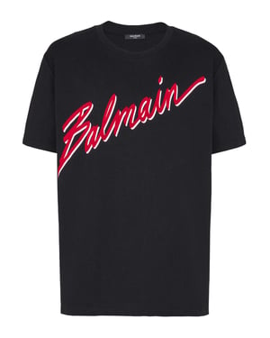 Flocked Red Letter Logo T-Shirt in Black