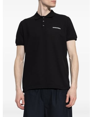 Logo Print Polo Shirt in Black