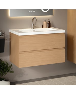 Mirlux Badkamermeubel sova 80cm licht eiken wastafel wit