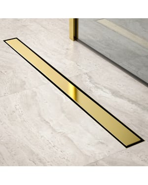 Mirlux Douchegoot 90cm goud tegelrooster rvs met flens