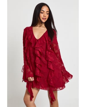Burnout Floral Ruffle Shift Dress
