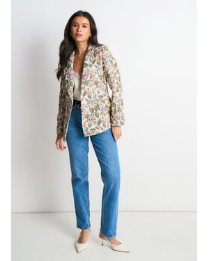Beige Floral Jacquard Tailored Jacket