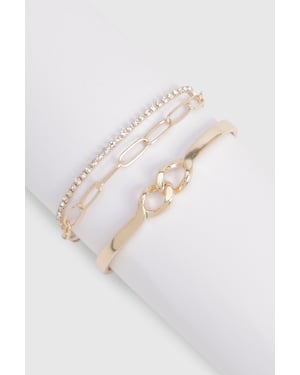 Beaded & Link Gold Bracelet 3 Pack