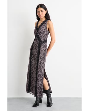 Chiffon Printed Dress With Lace