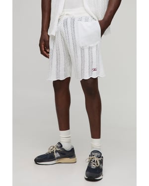 MAN Relaxed Embroidered Wavy Crochet Knitted Short