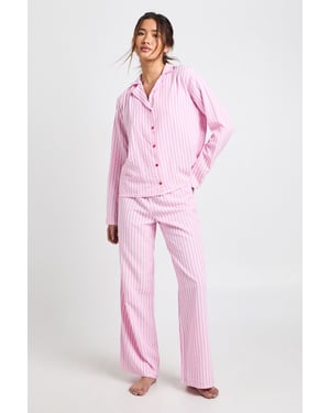 Striped Textured Long Sleeve Shirt & Trouser Pyjama 3 Piece Set