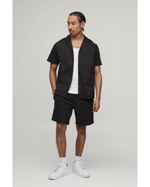 Twill Contrast Tape Regular Shirt & Relaxed Shorts Set
