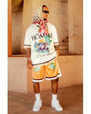 Boxy Oversized Satin Graphic Shirt And Shorts Set
