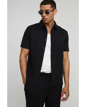 Short Sleeve Textured Stretch Shirt And Trousers Set