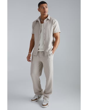 Short Sleeve Textured Stretch Regular Fit Shirt And Trousers Set