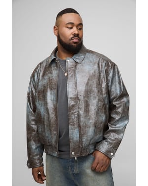 Plus Tie Dye Snake PU Boxy Bomber Jacket