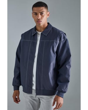 Oversized PU Panel Detail Bomber Jacket In Navy