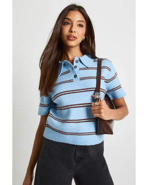 Stripe Collared Oversized Knitted Top